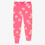 Pyjama deux pièces rose en jersey de coton à motifs de marguerites, enfant || Pink cotton jersey two piece pajamas with daisy all over print, child