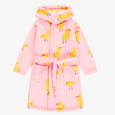 Robe de chambre rose à motifs de canard en peluche, enfant || Pink plush dressing gown with duck pattern, child