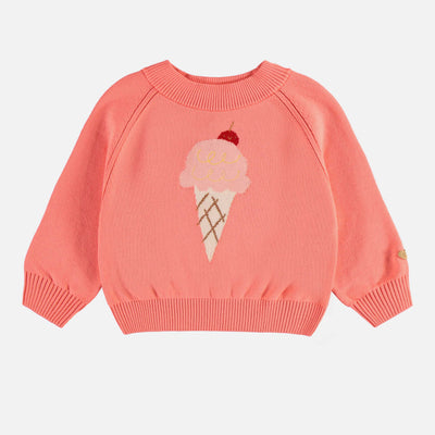 Chandail de maille à manches longues corail avec motif jacquard, enfant || Coral long sleeve knitted sweater with jacquard pattern, child