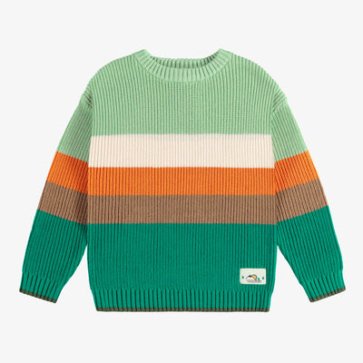 Chandail de maille côtelée manches longues vert, crème orange, enfant || Long sleeves rib knit sweater green, cream orange, child