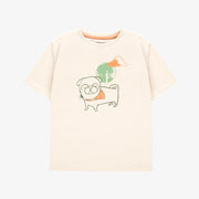 T-shirt à manches courtes crème avec un chien, enfant || Cream short sleeves T-shirt with dog, child