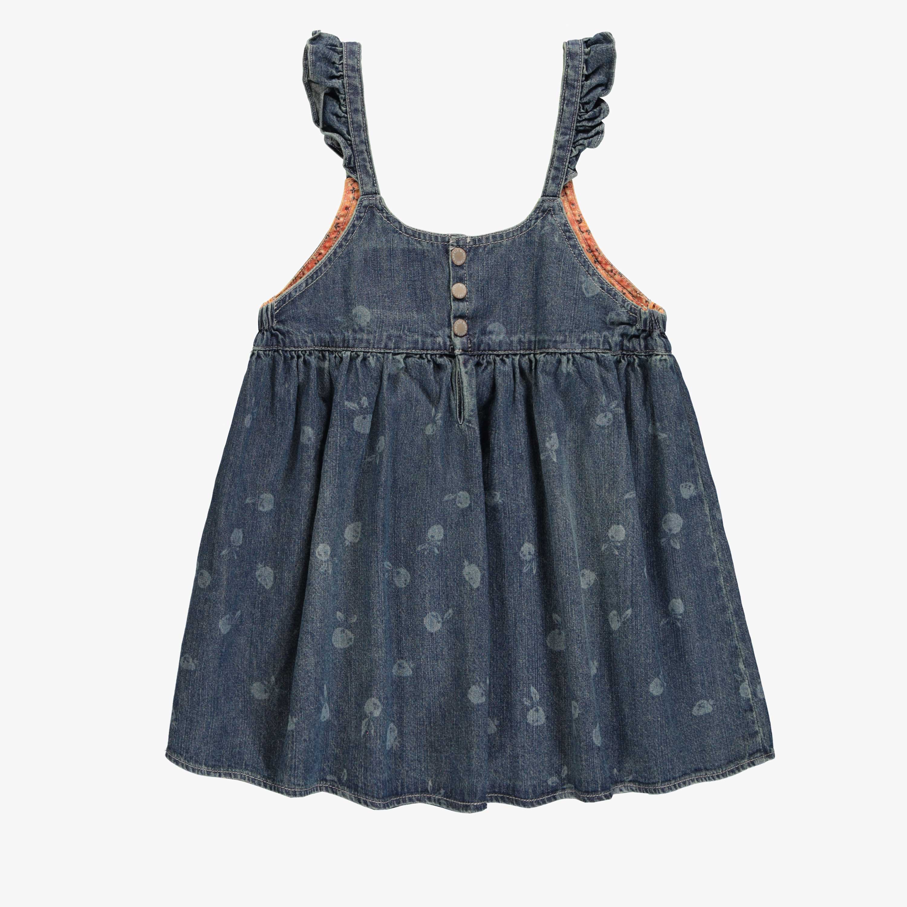 Dos de la robe tunique à bretelles de coupe régulière/évasée en denim léger, enfant