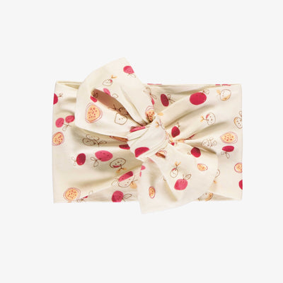 Bandeau crème à nouer avec motif de petits fruits, enfant || Cream headband to knot with berries print, child