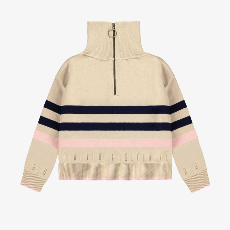 Chandail de maille manches longues crème et marine, enfant || Cream and navy long sleeves knit sweater, child