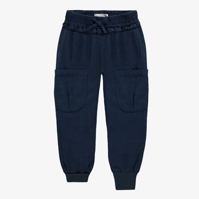 Pantalon coupe ample marine avec poche en coton et lin, enfant || Navy wide fit pant with pockets in cotton and linen, child
