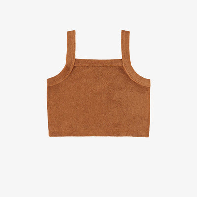 Camisole brune courte avec col carré en ratine, enfant || Brown tank top with a square neck in terry, child