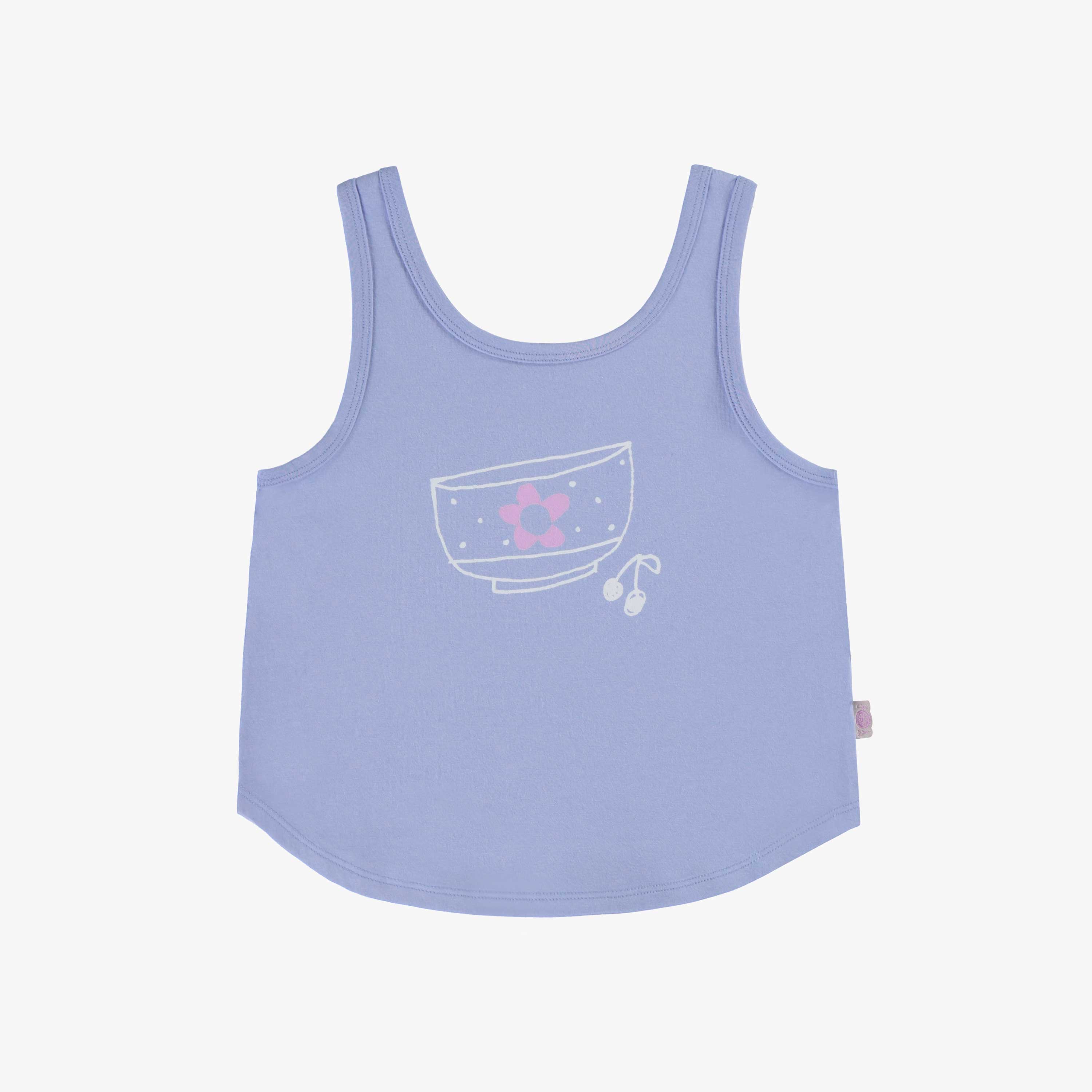 Camisole bleu lavande à bretelles minces avec bas arrondi en coton, enfant