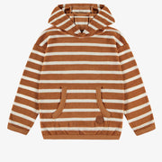 Chandail lignée brun et crème à capuchon en ratine, enfant || Brown and cream striped hoodie in terry, child
