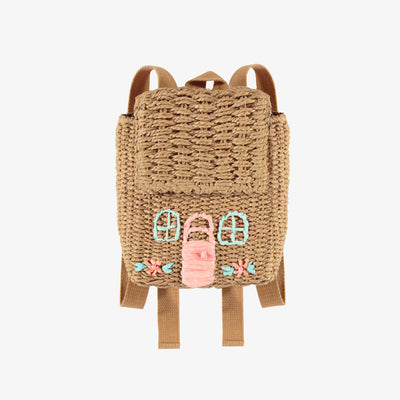 Sac à dos en paille en forme de maison, enfant || House shaped straw backpack, child