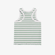 Camisole ajustée à rayures blanches et vertes sauge en tricot côtelé extensible, enfant || Fitted camisole with white and sage green stripes in stretch rib knit, child