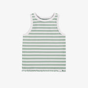 Camisole ajustée à rayures blanches et vertes sauge en tricot côtelé extensible, enfant || Fitted camisole with white and sage green stripes in stretch rib knit, child