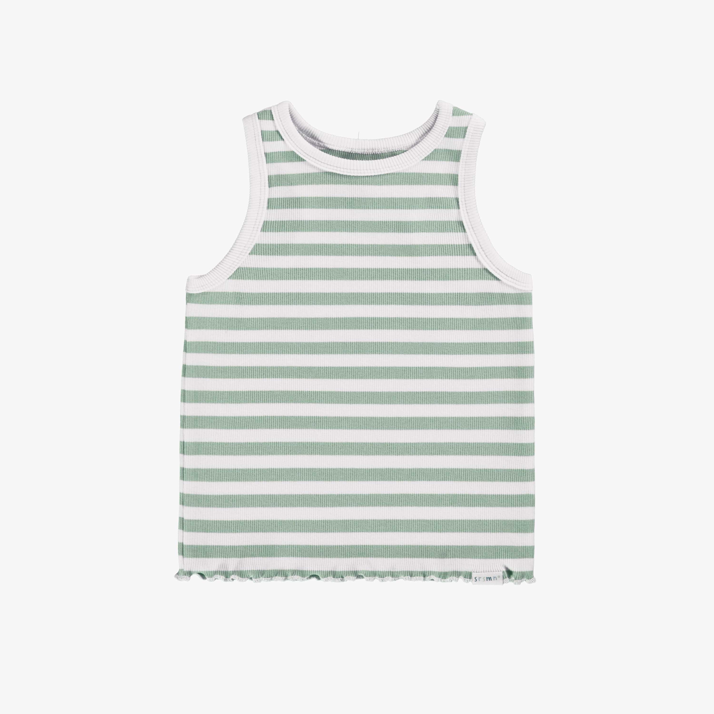 Camisole ajustée à rayures blanc et vert sauge en tricot côtelé extensible, enfant