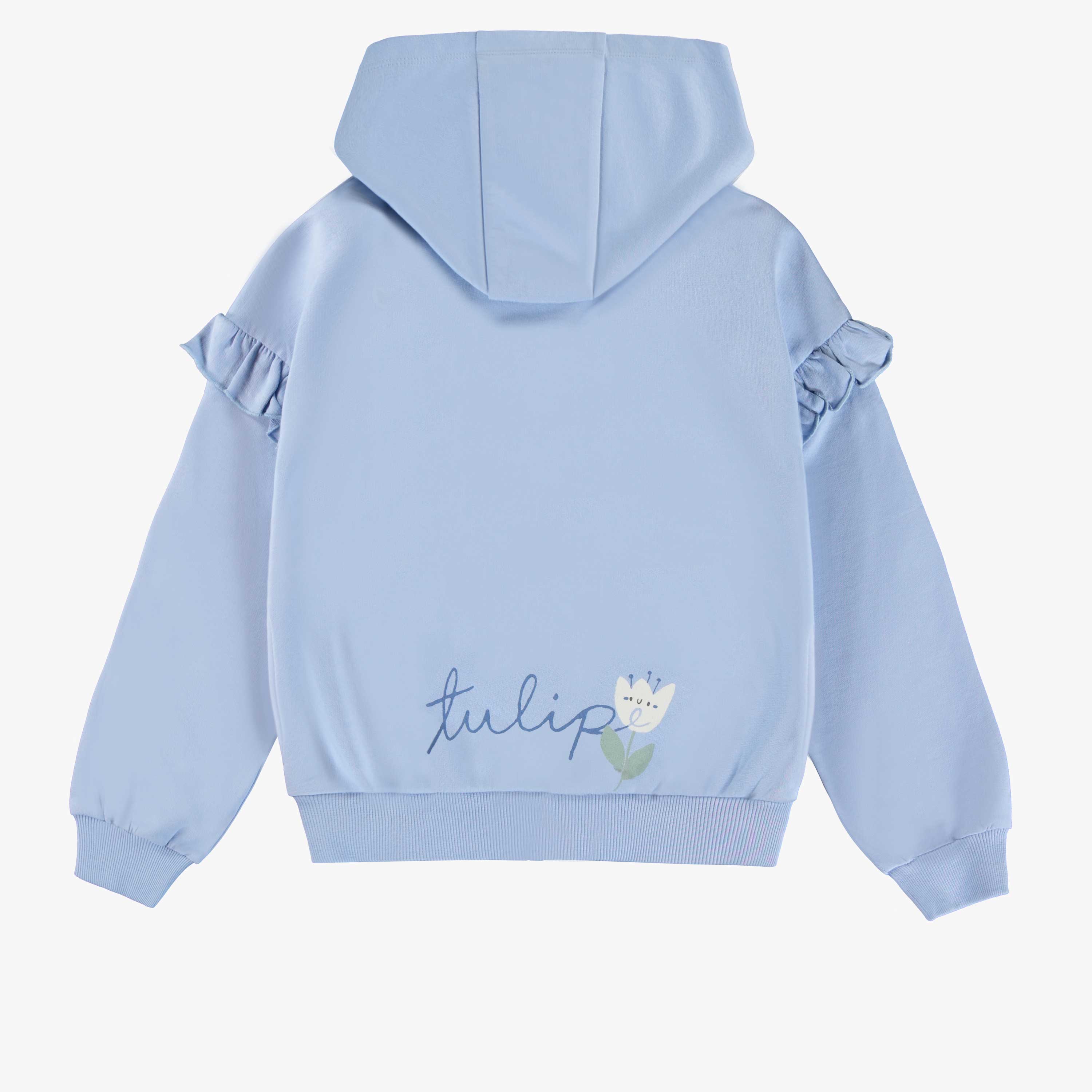 Loose-fitting celestial blue sweater with tulip motif in french cotton, child