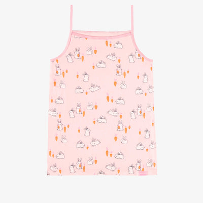Camisole rose à motif de lapins et poules en jersey extensible, enfant || Pink camisole with bunnies and chickens print in stretch jersey, child