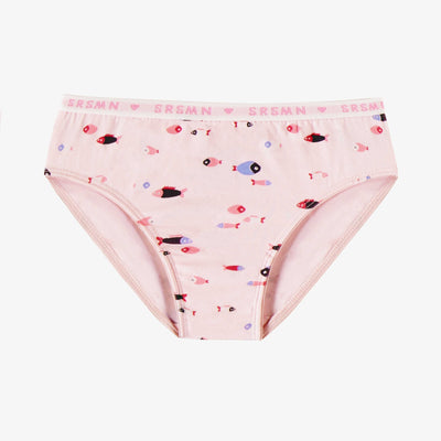 Culotte bikini rose à motifs de poissons en jersey, enfant || Pink bikini panties with fish all over print in jersey, child