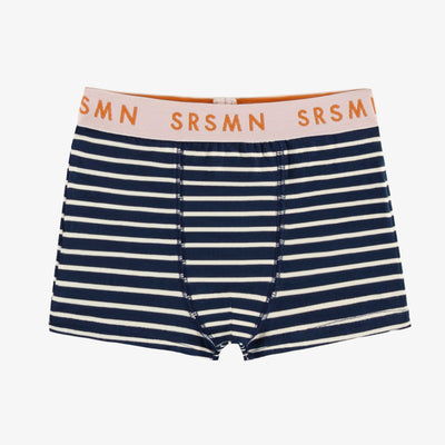 Boxer ajusté marine et blanc à rayure horizontale en jersey, enfant || Navy and white fitted boxer with horizontal stripe in jersey, child