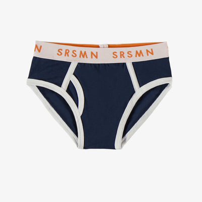 Caleçon ajusté marine et blanc en jersey extensible, enfant || Navy and white fitted briefs in stretch jersey, child