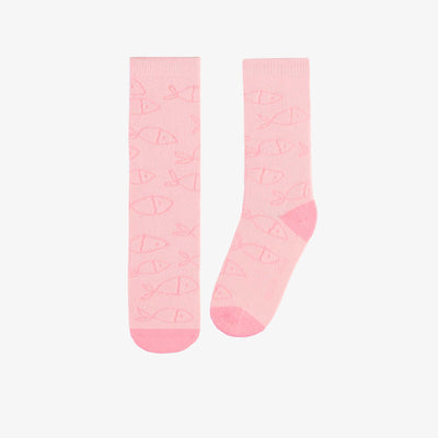 Chaussettes rose pâle avec poissons, enfant || Pink socks with fish, child