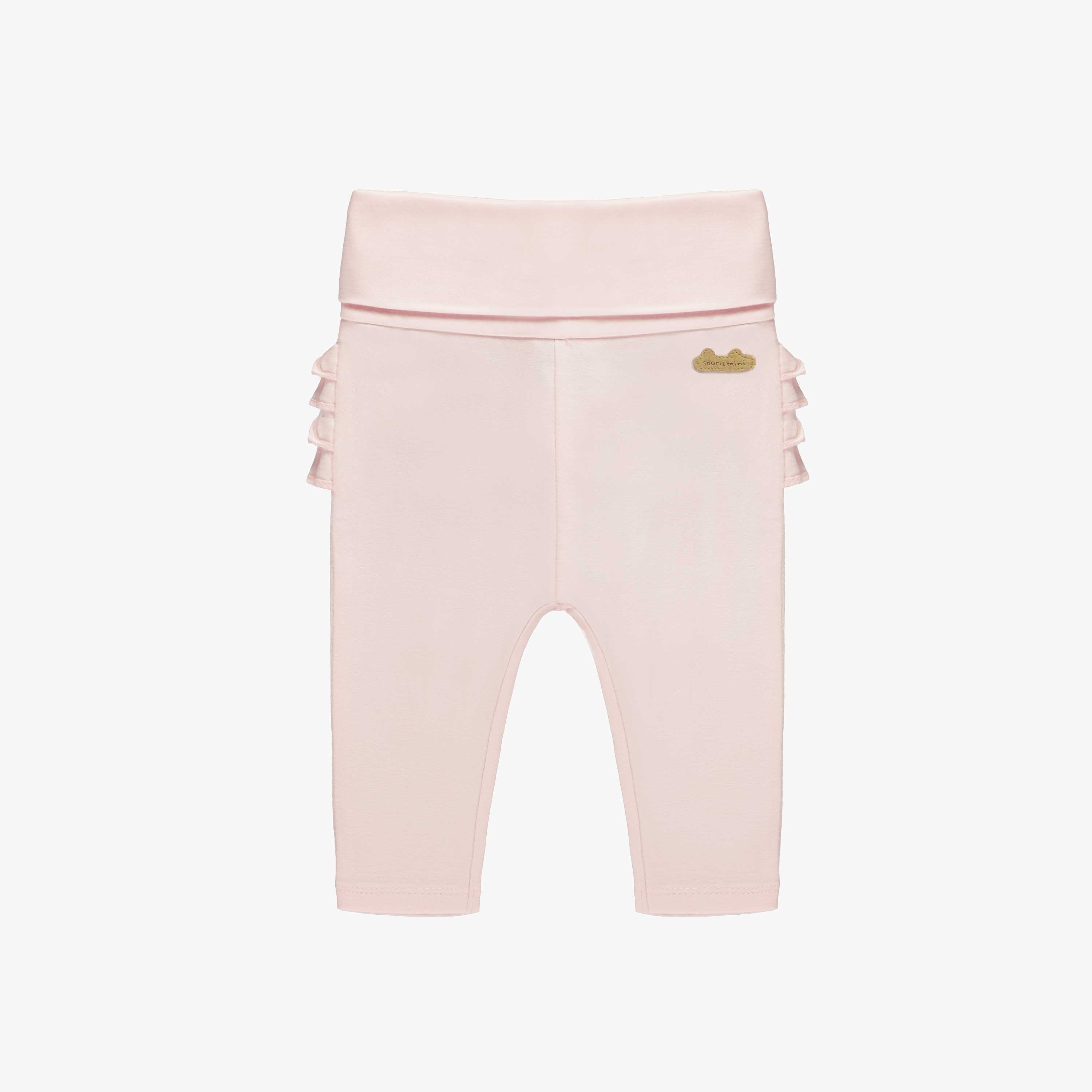 Legging à volants rose pâle en coton biologique, naissance