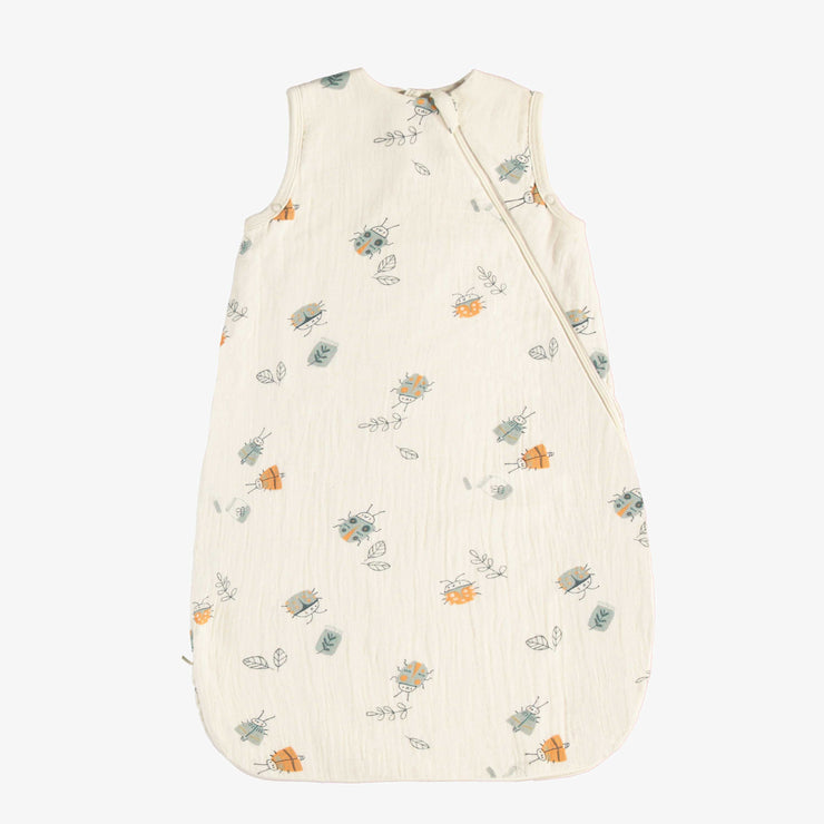 Gigoteuse crème matelassée à motif en mousseline, naissance || Cream quilted wearable blanket with pattern in muslin, newborn