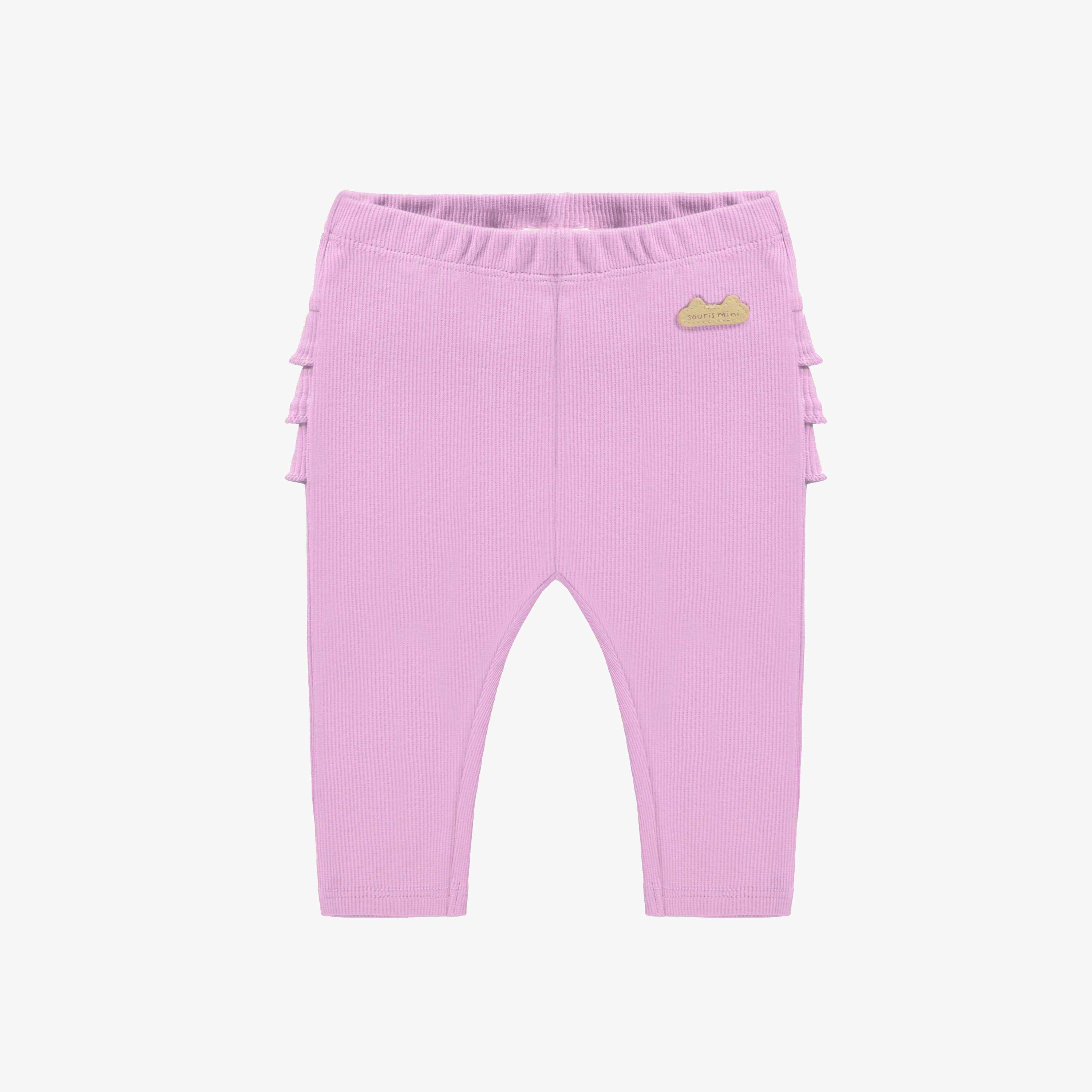 Legging mauve à volants en tricot côtelé biologique, naissance