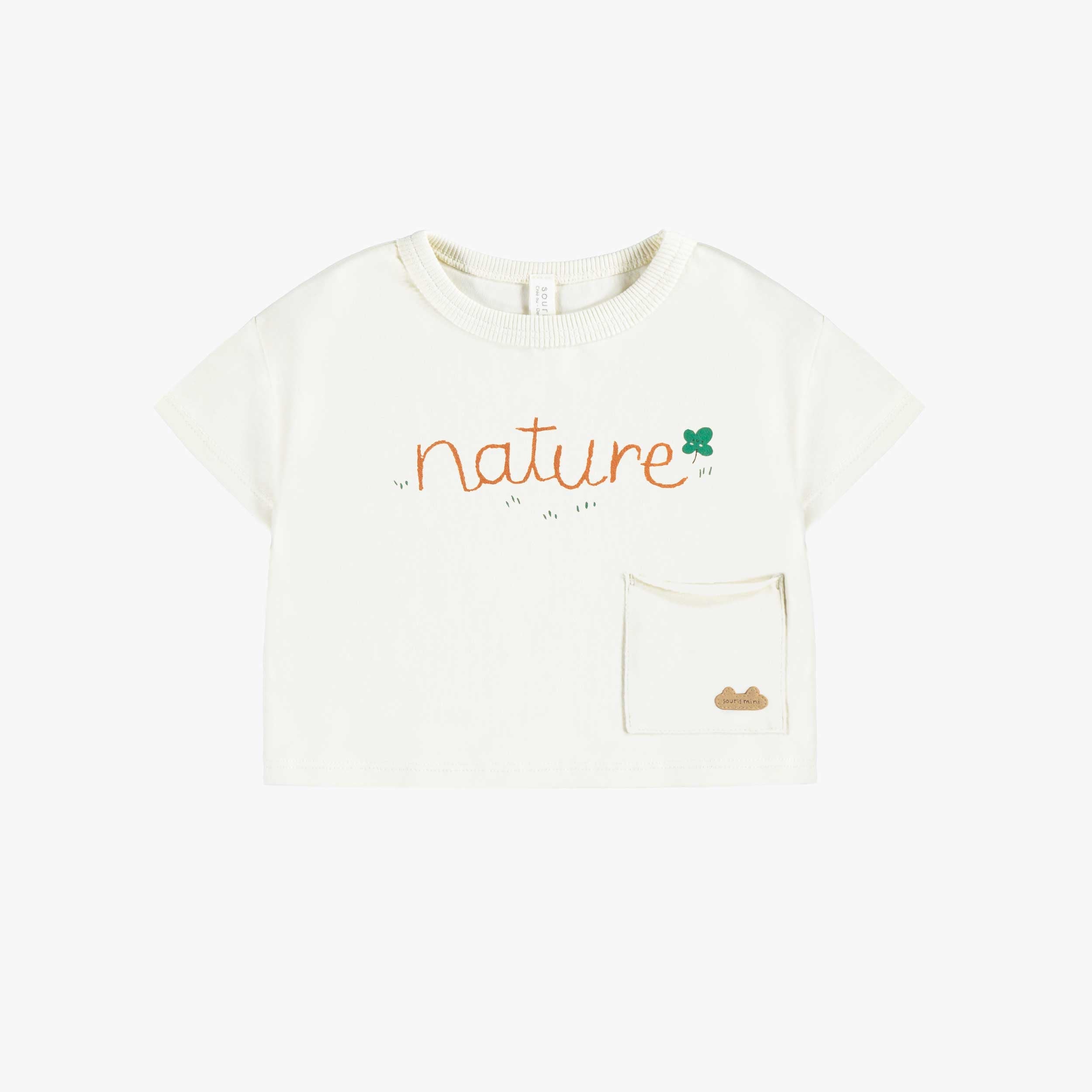 T-shirt à manches courtes crème avec illustration en doux coton, naissance