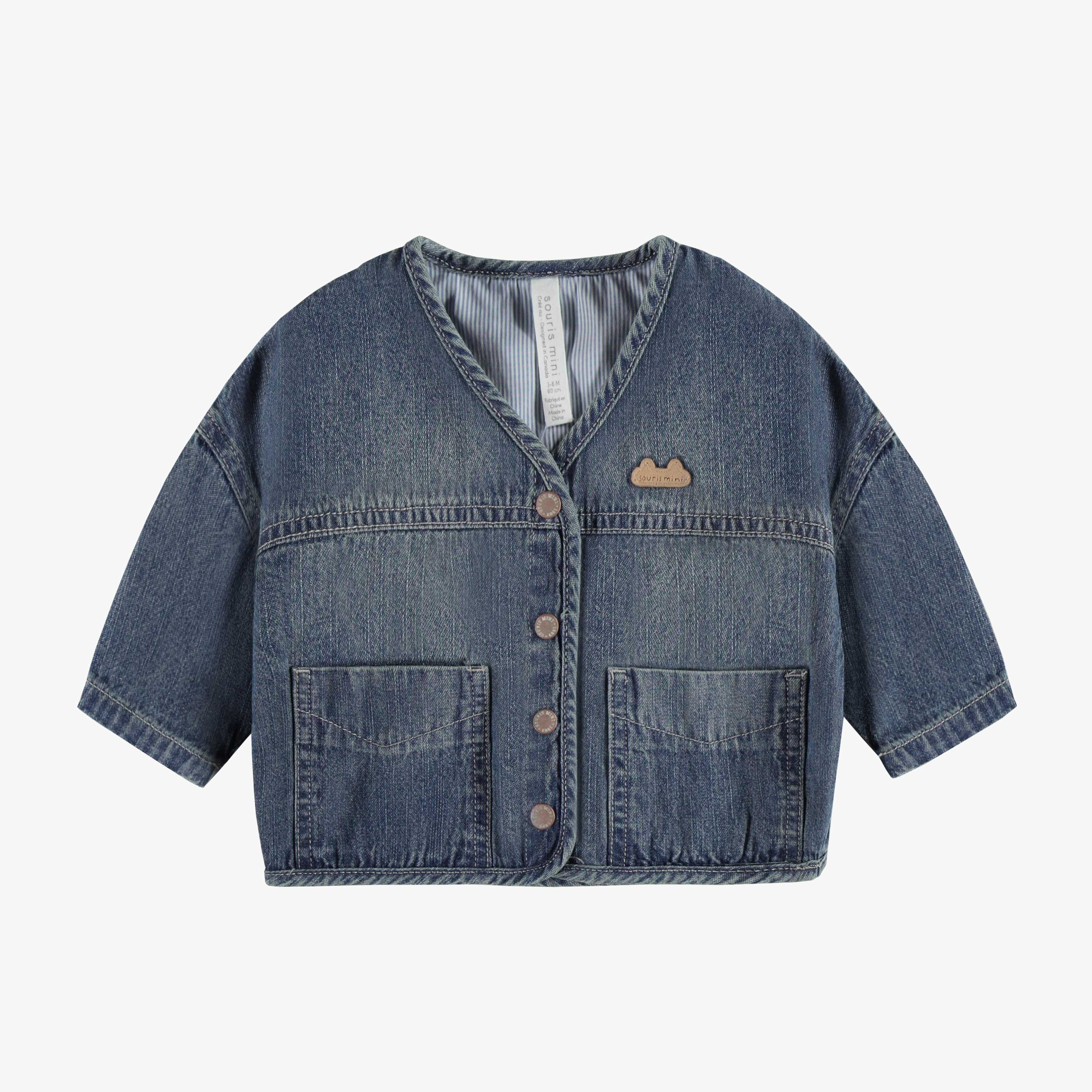 Blouson coupe ample à manches longues en denim léger bleu moyen, naissance