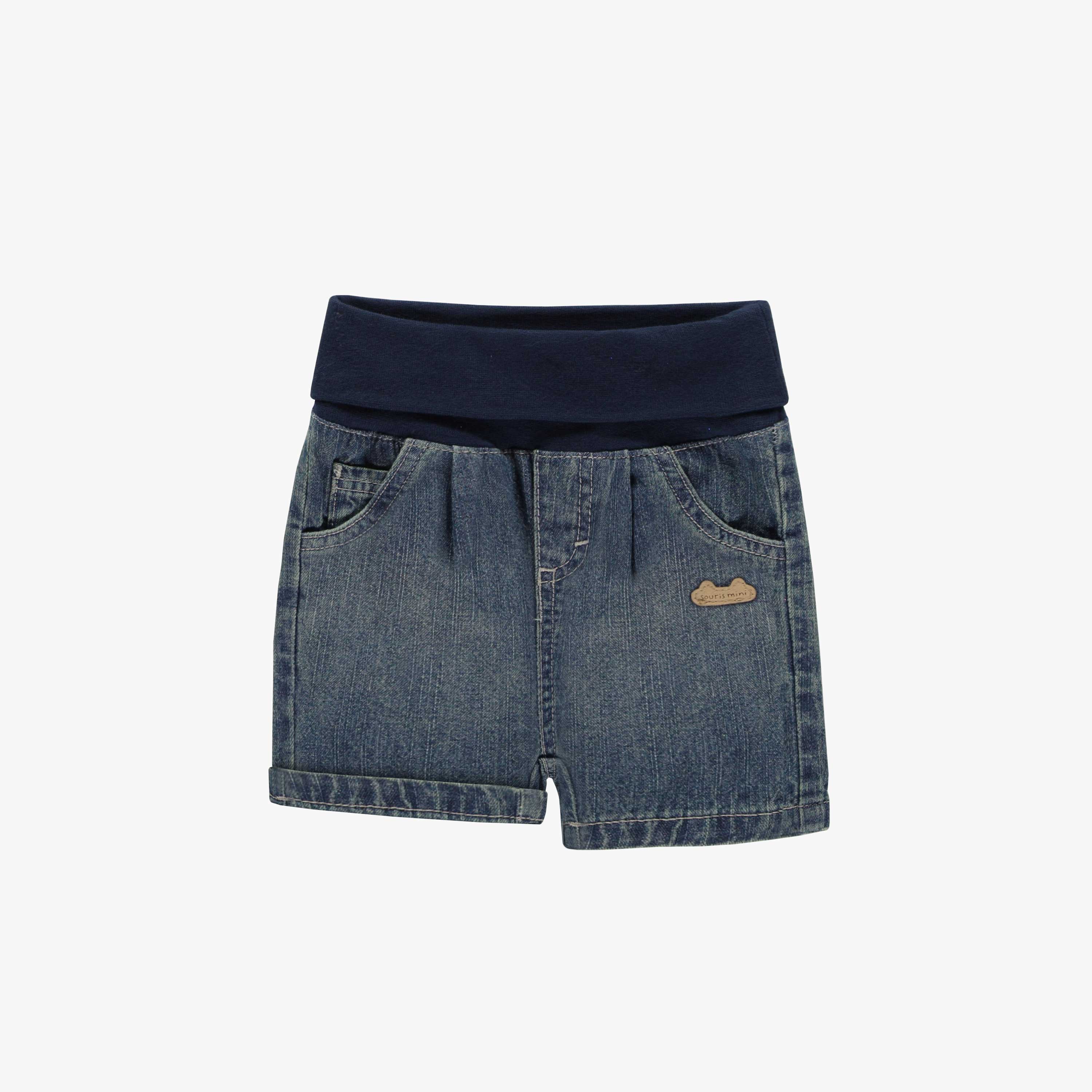Short évolutif coupe décontractée en denim léger bleu moyen, naissance
