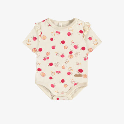 Cache-couche crème avec motif de cerises en coton biologique, naissance || Cream bodysuit with cherries print in organic cotton, newborn