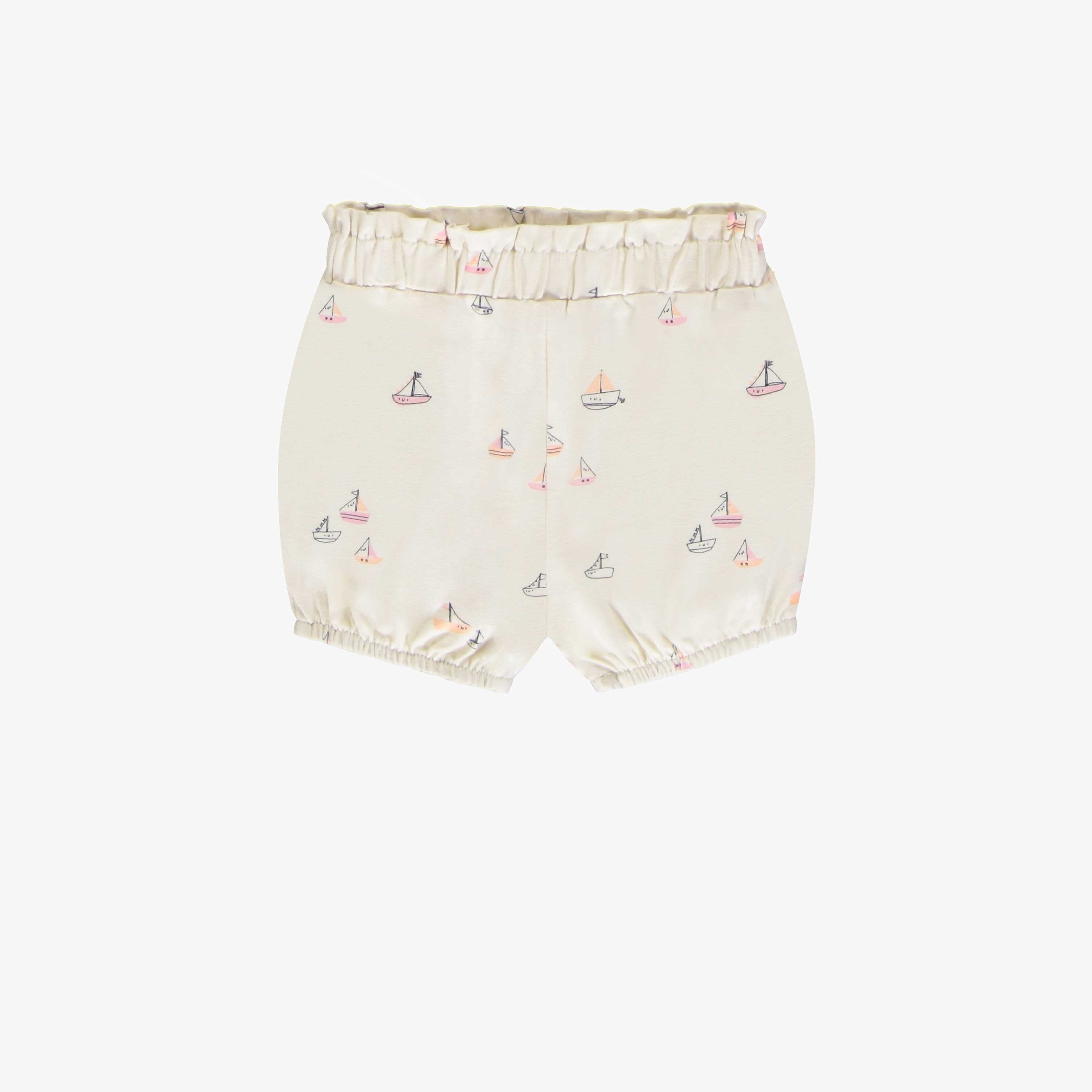 Cream vest and short two-pieces set with sailboat print in organic cotton, newborn