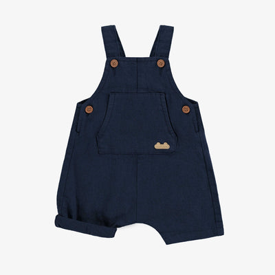 Salopette courte ample marine en lin et en coton, naissance || Navy loose short overall in linen and cotton newborn