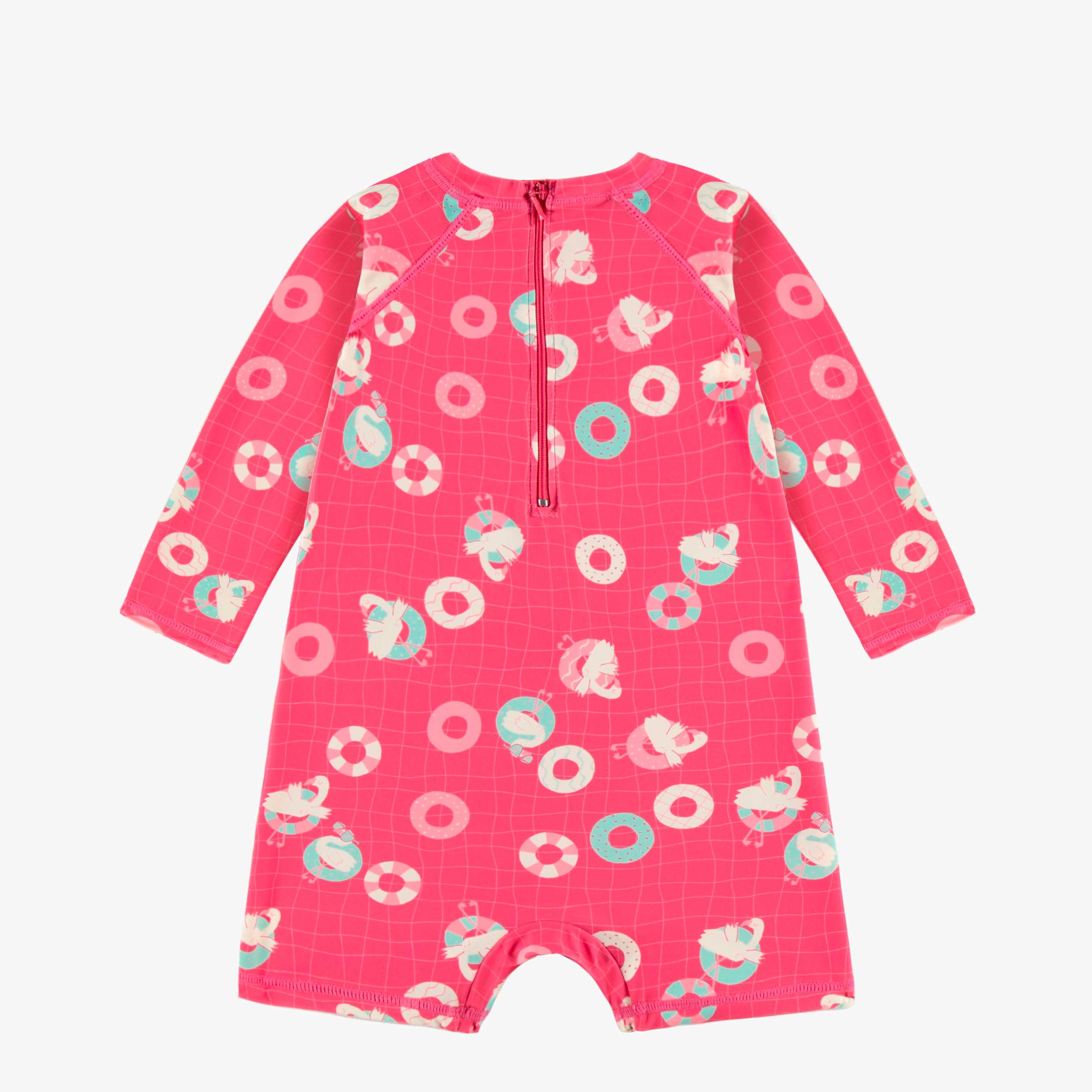 Dos du maillot de bain une pièce rose à motifs de flamants roses, bébé