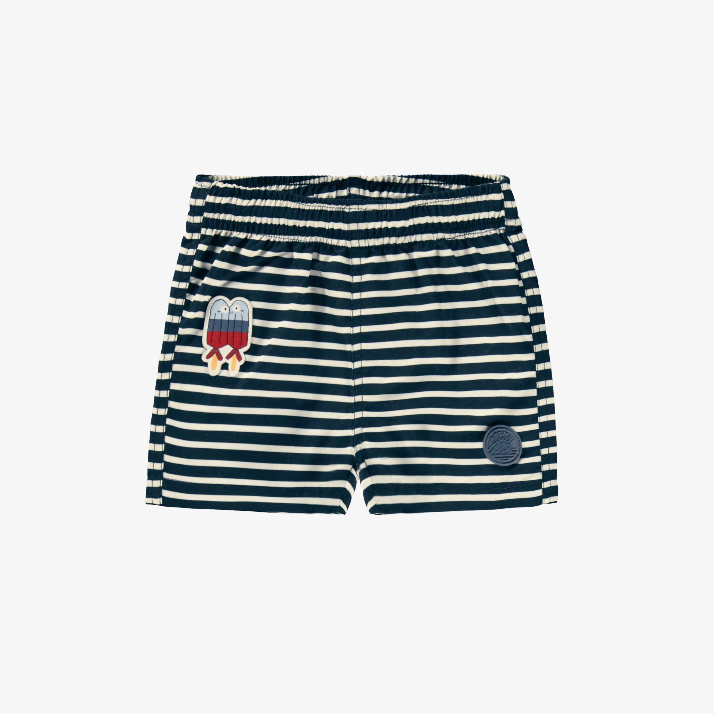 Bermuda de bain blanc et bleu marine à rayures, bébé