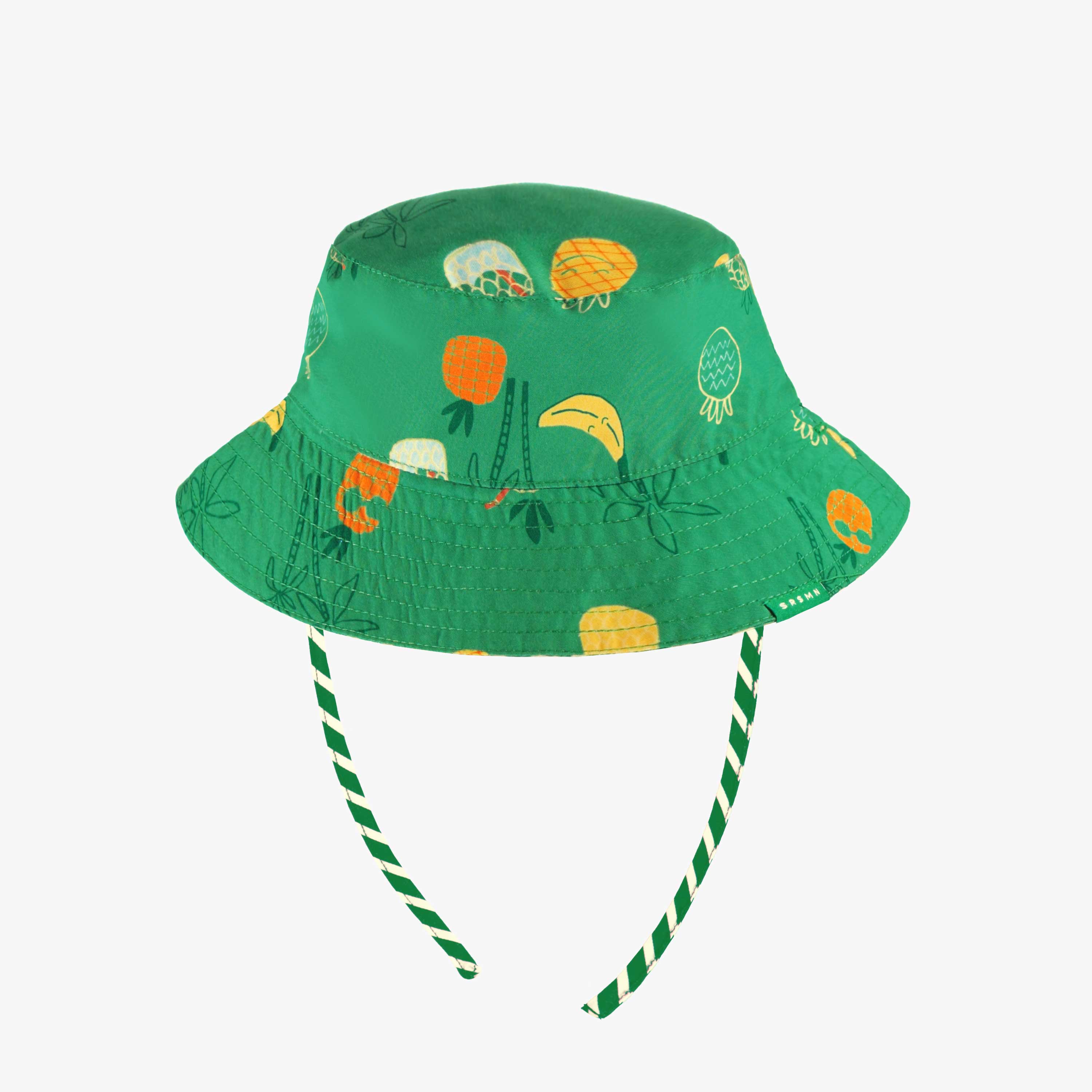 Autre côté du chapeau de soleil vert à rayures réversible avec motifs, bébé