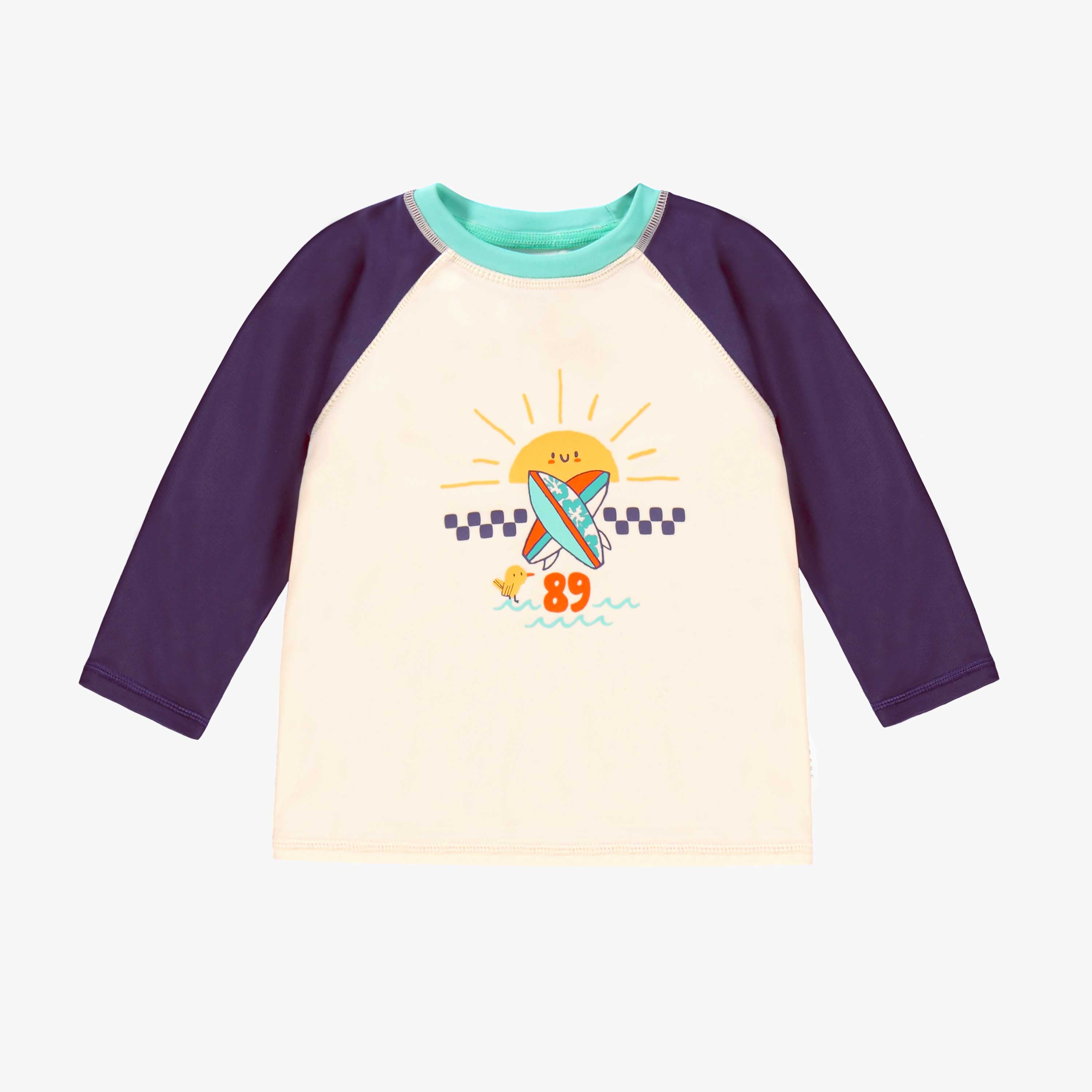 T-shirt de bain crème et mauve avec illustration, bébé