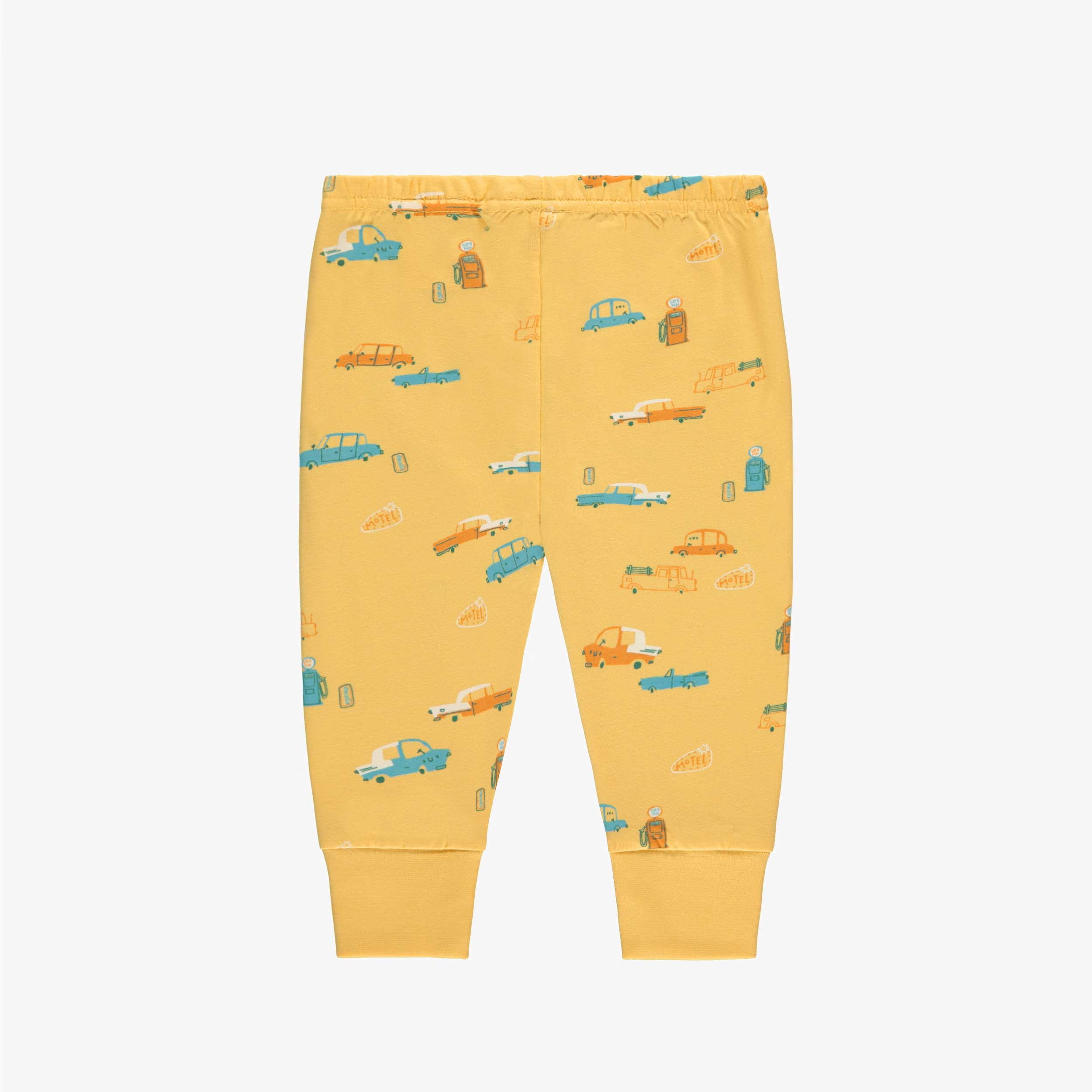 Bas de pyjama deux pièces jaune et crème à motifs et illustration, bébé