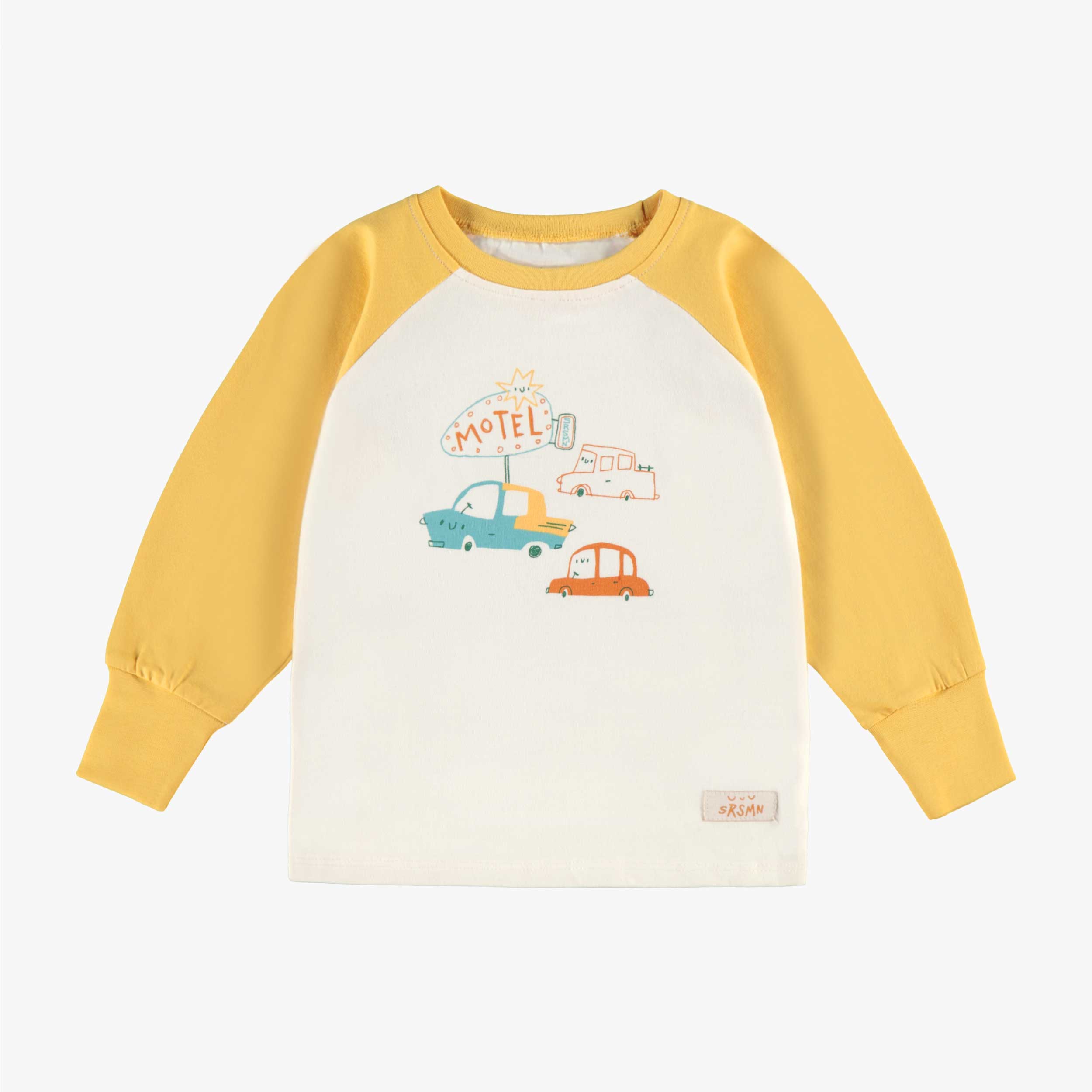 Haut de pyjama deux pièces jaune et crème à motifs et illustration, bébé