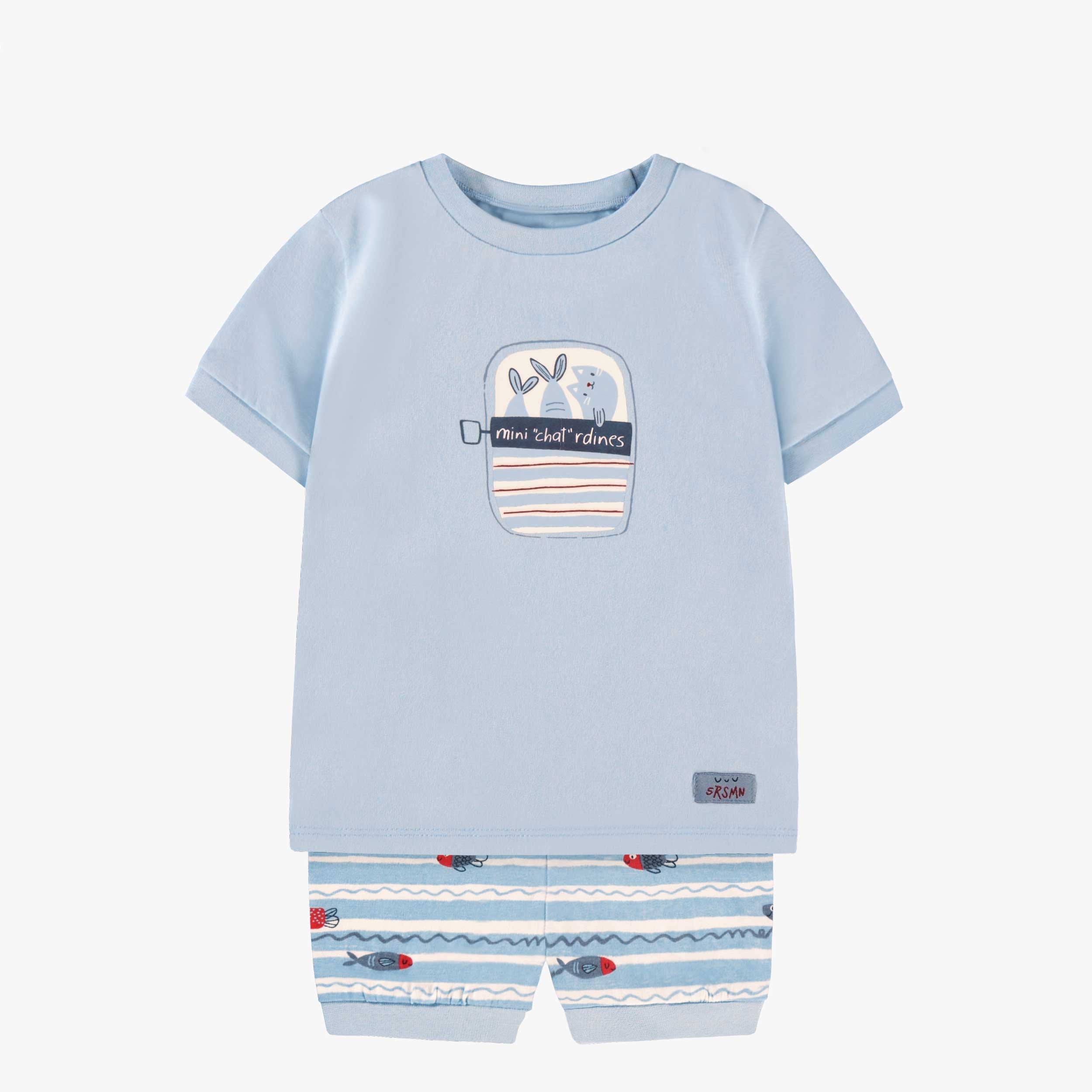 Pyjama deux pièces bleu avec illustration et motifs, bébé