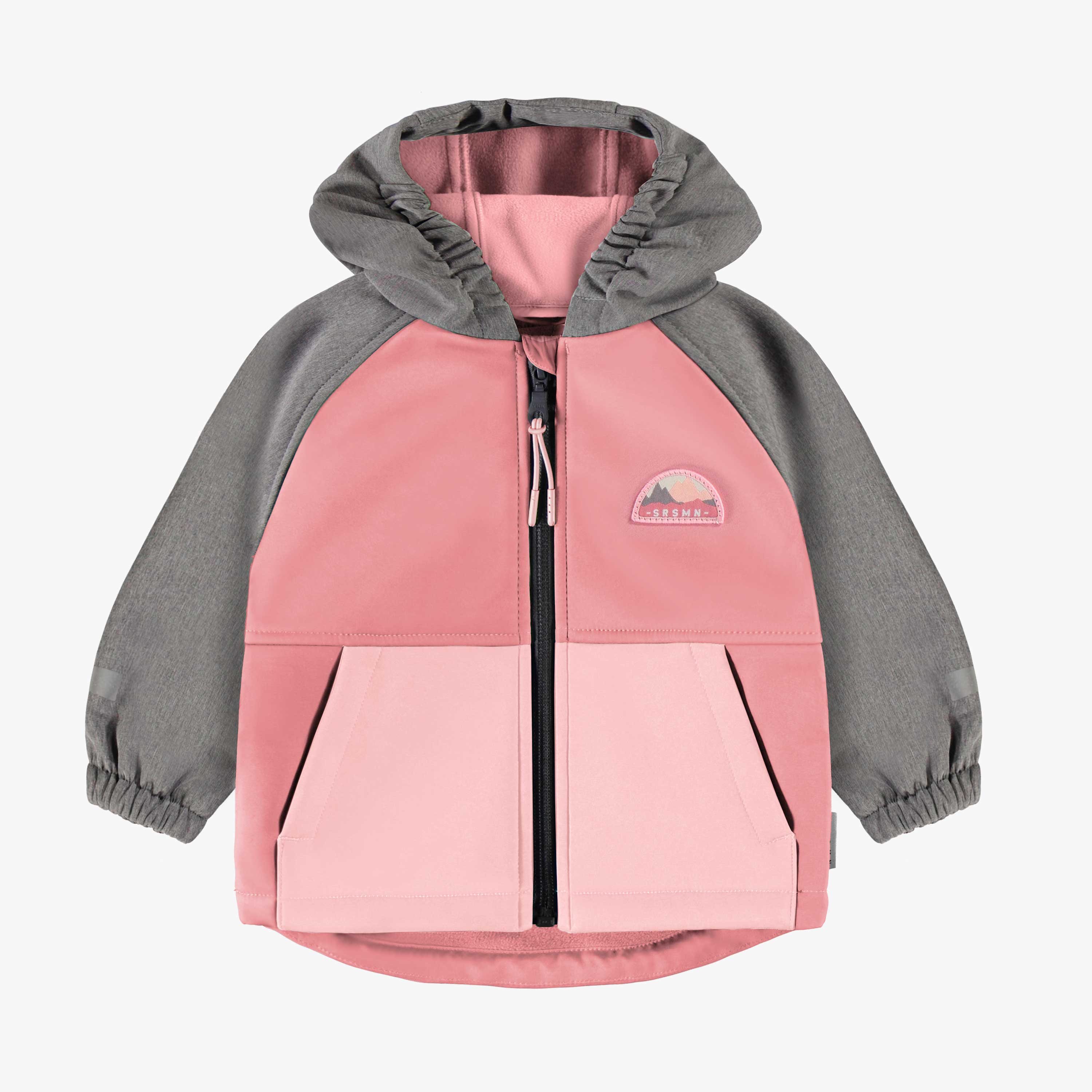 Manteau à capuchon rose et gris en coquille souple, bébé