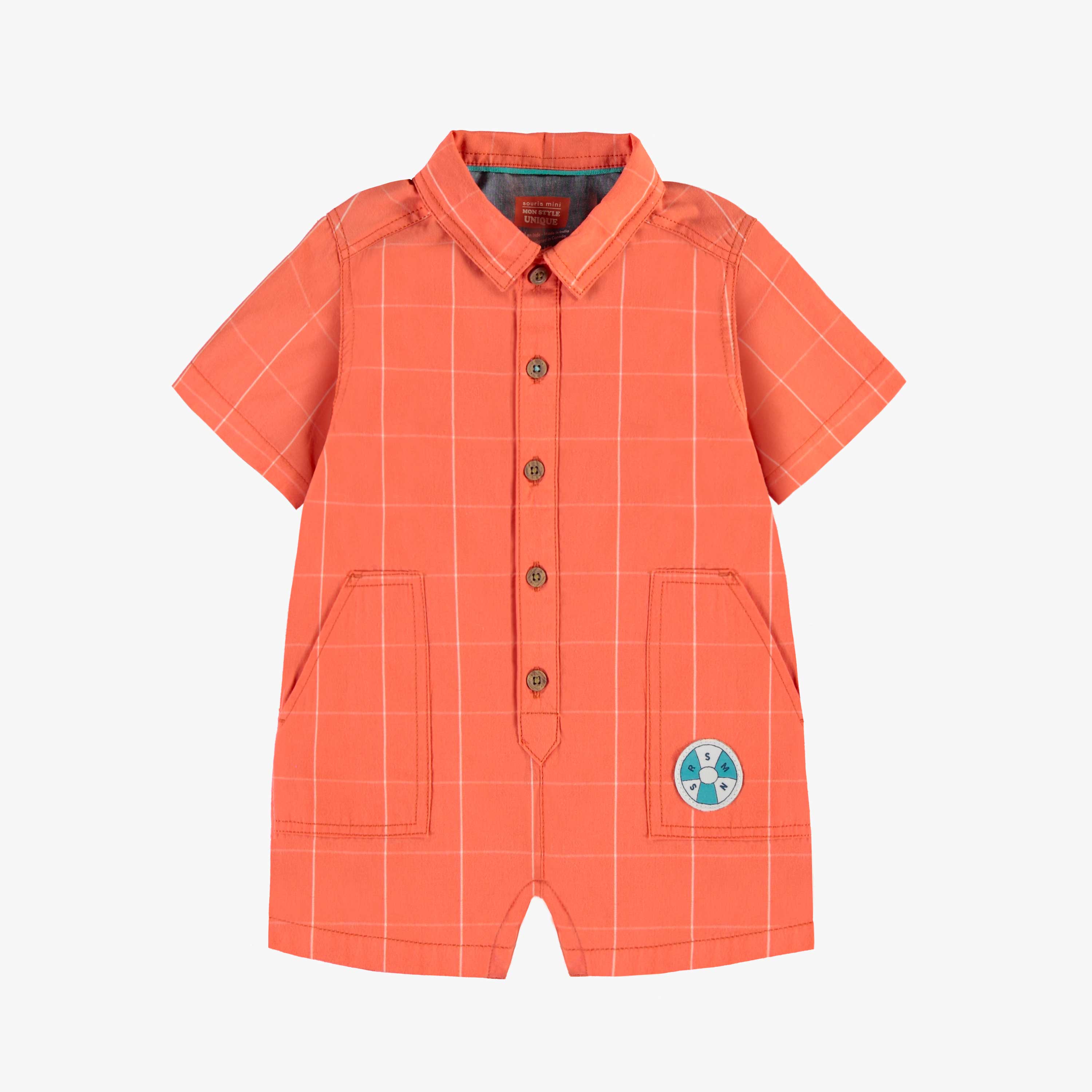 Barboteuse orange à carreaux, bébé