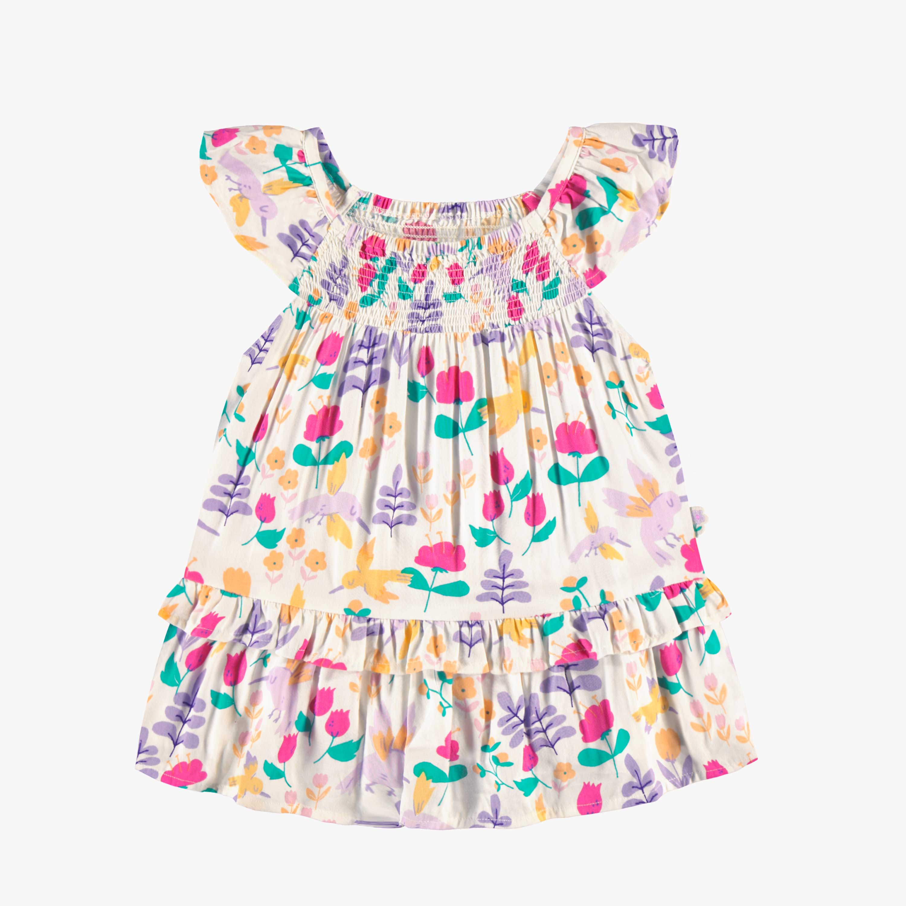 Robe blanche en viscose à motifs de fleurs et colibris, bébé