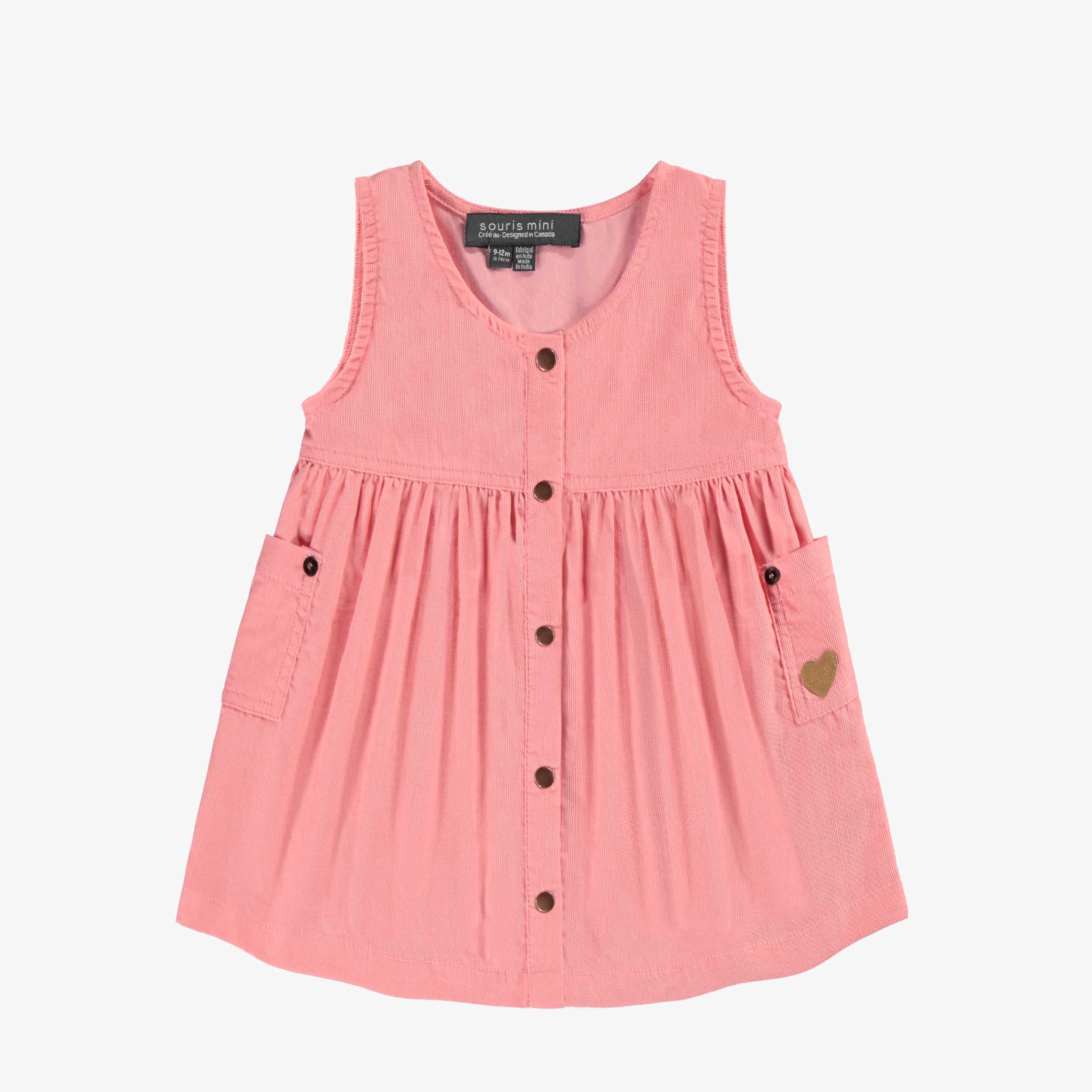 Robe chasuble rose en velours côtelé, bébé