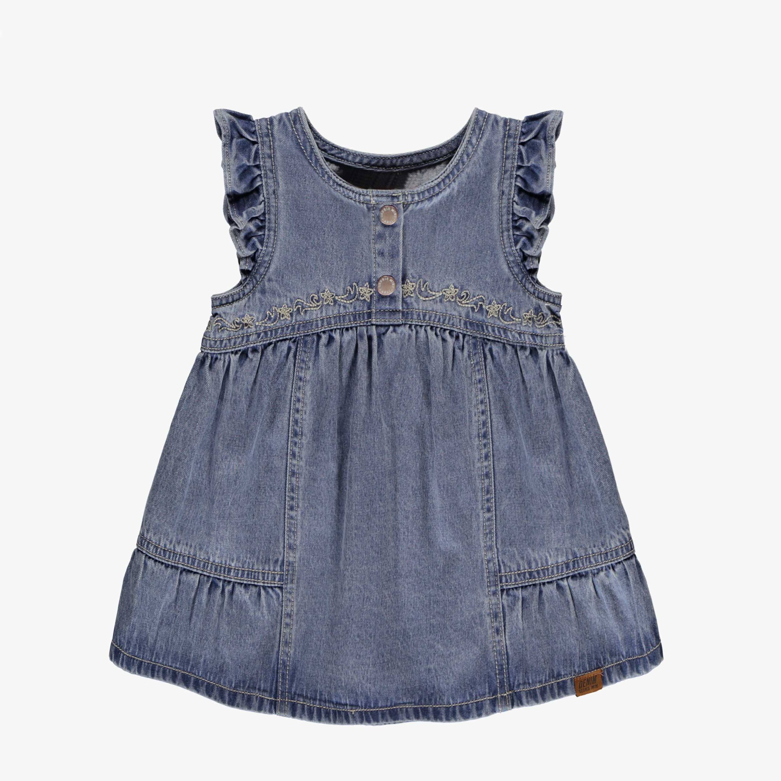 Robe bleue en denim avec broderies, bébé