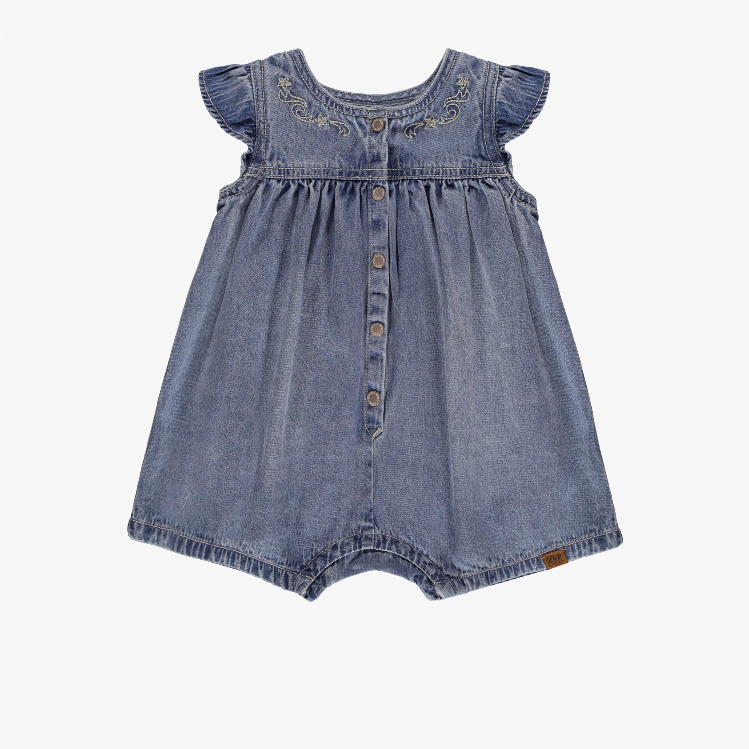 Combishort bleu en denim avec broderies, bébé