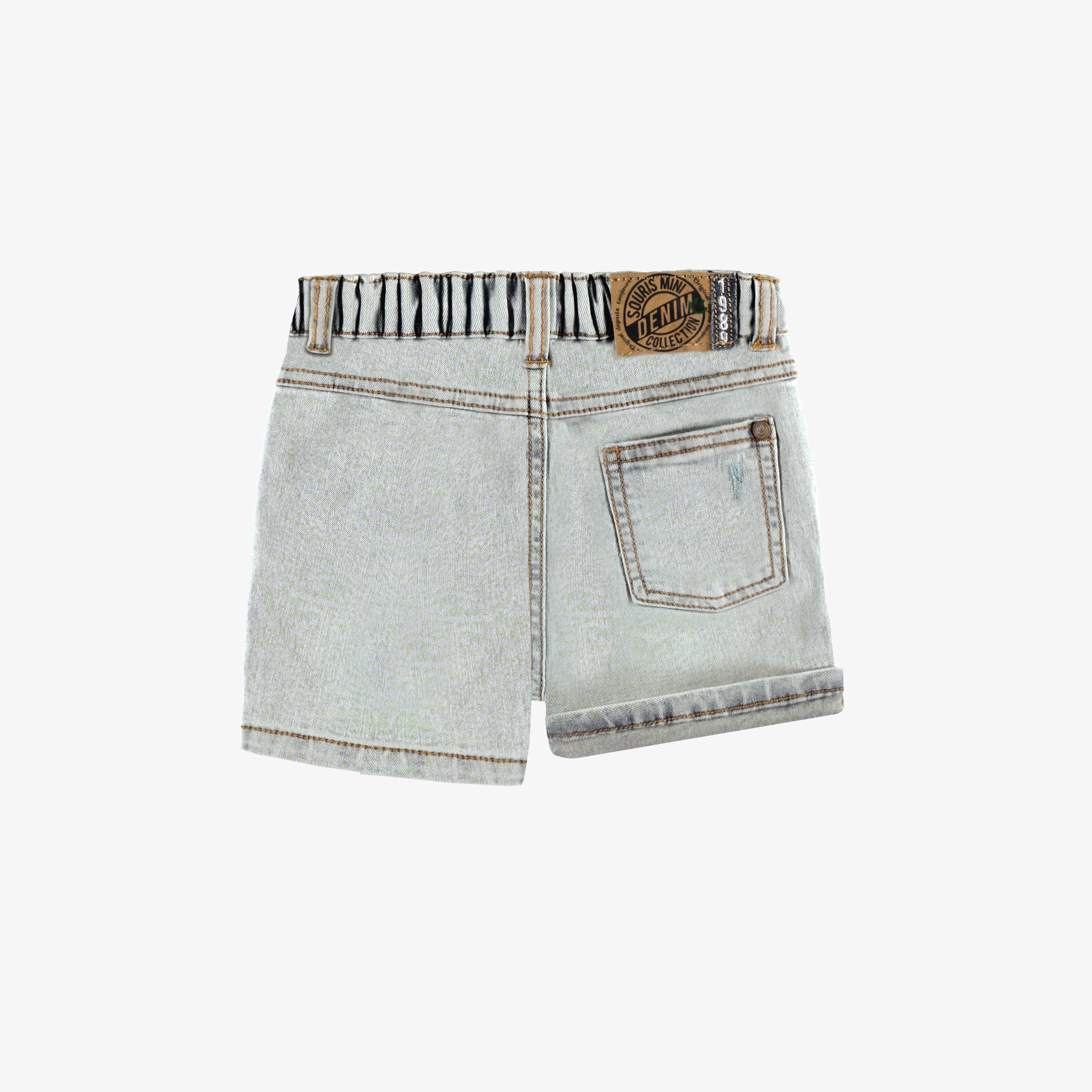 Dos du short en denim bleu pâle, bébé