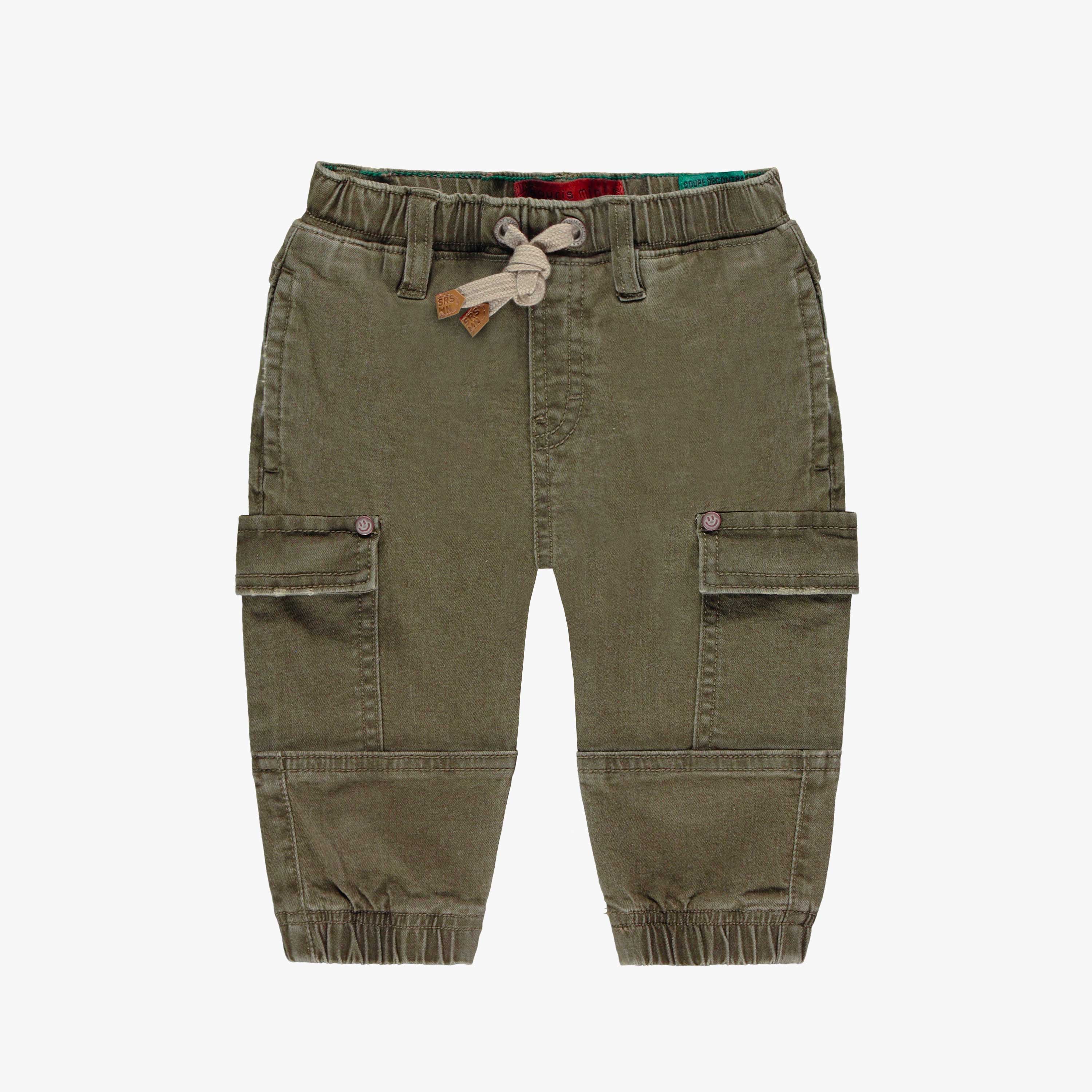 Pantalon vert en denim extensible avec poches cargo, bébé