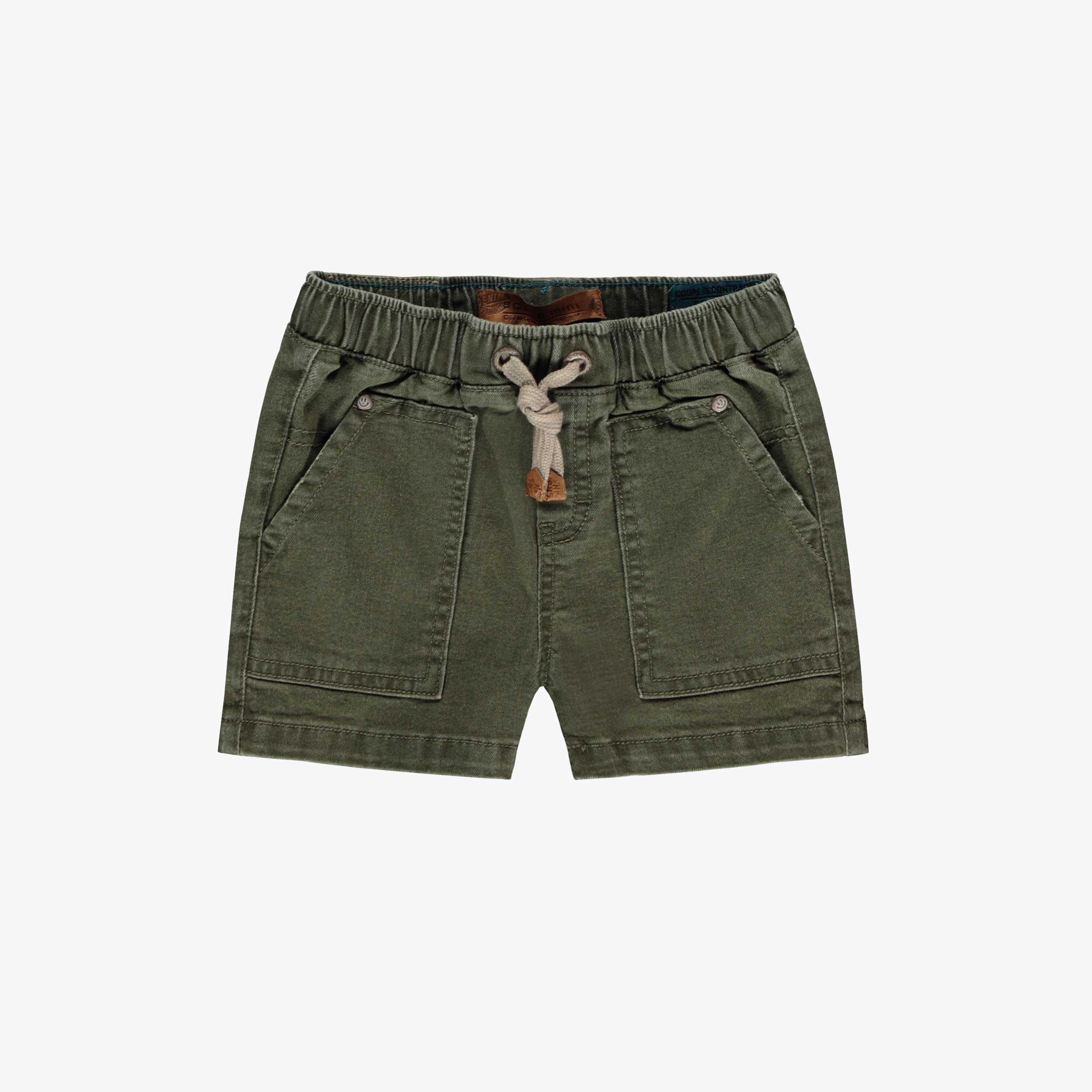 Short de denim vert à taille élastique, bébé