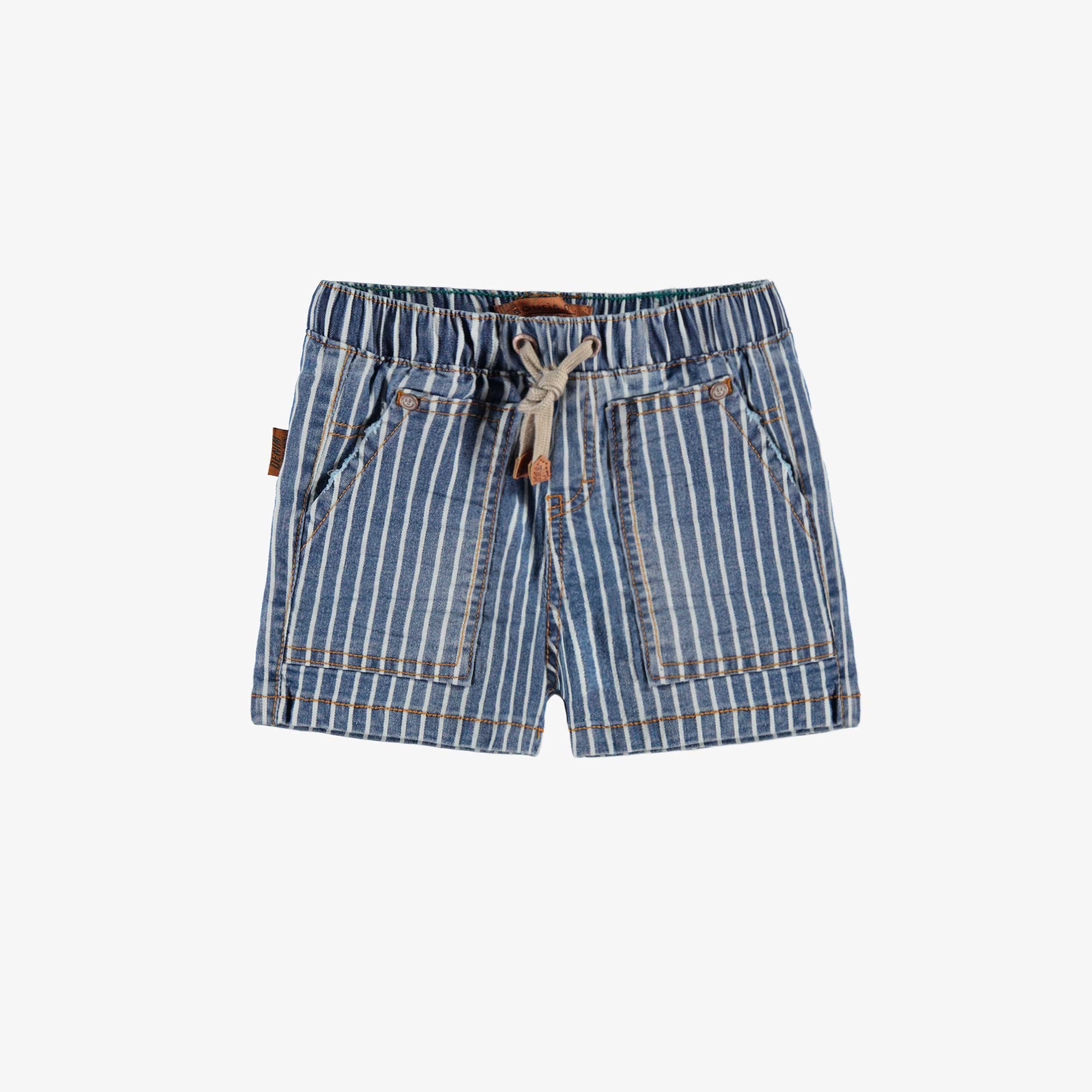 Short en denim bleu à rayures, bébé