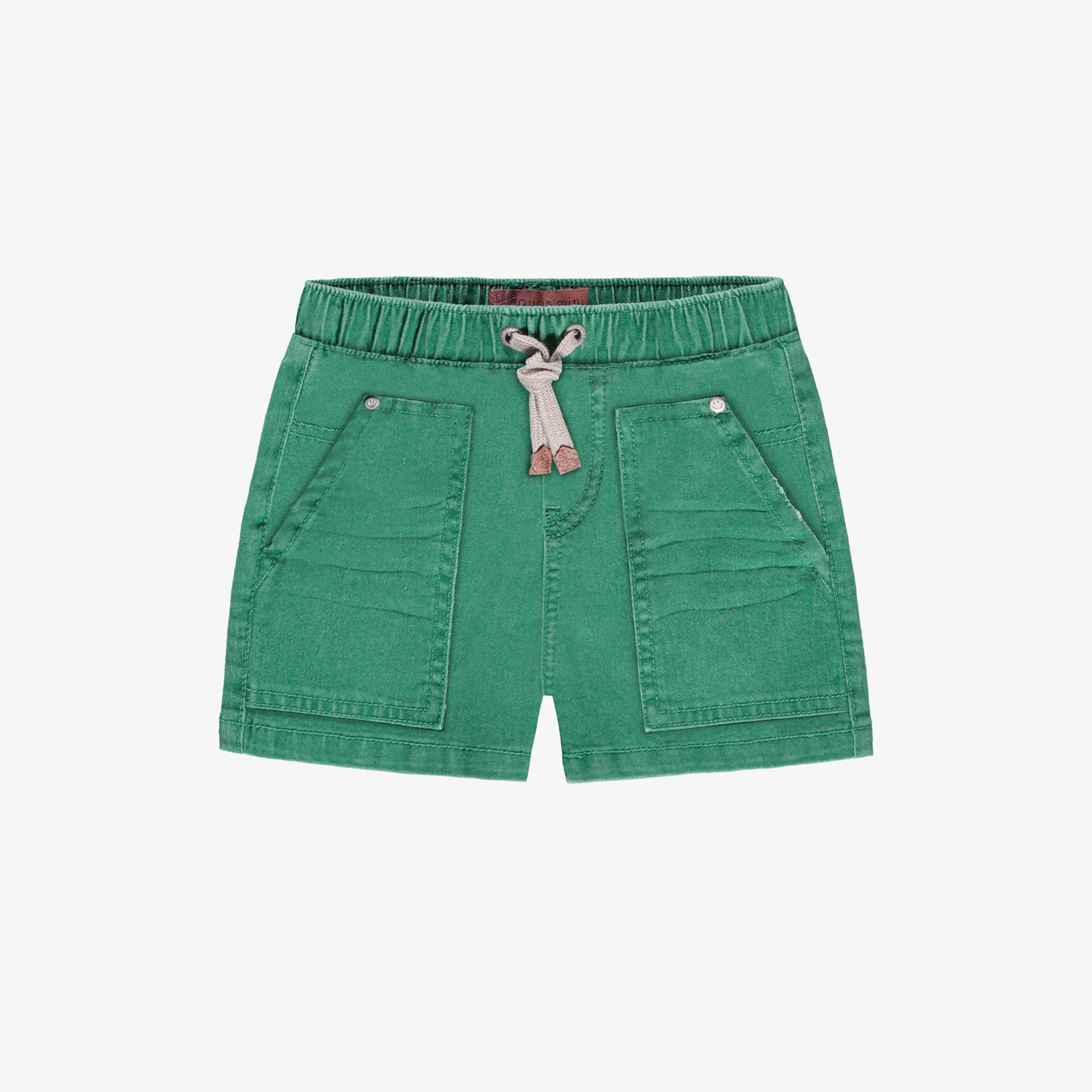 Short de denim vert à taille élastique, bébé