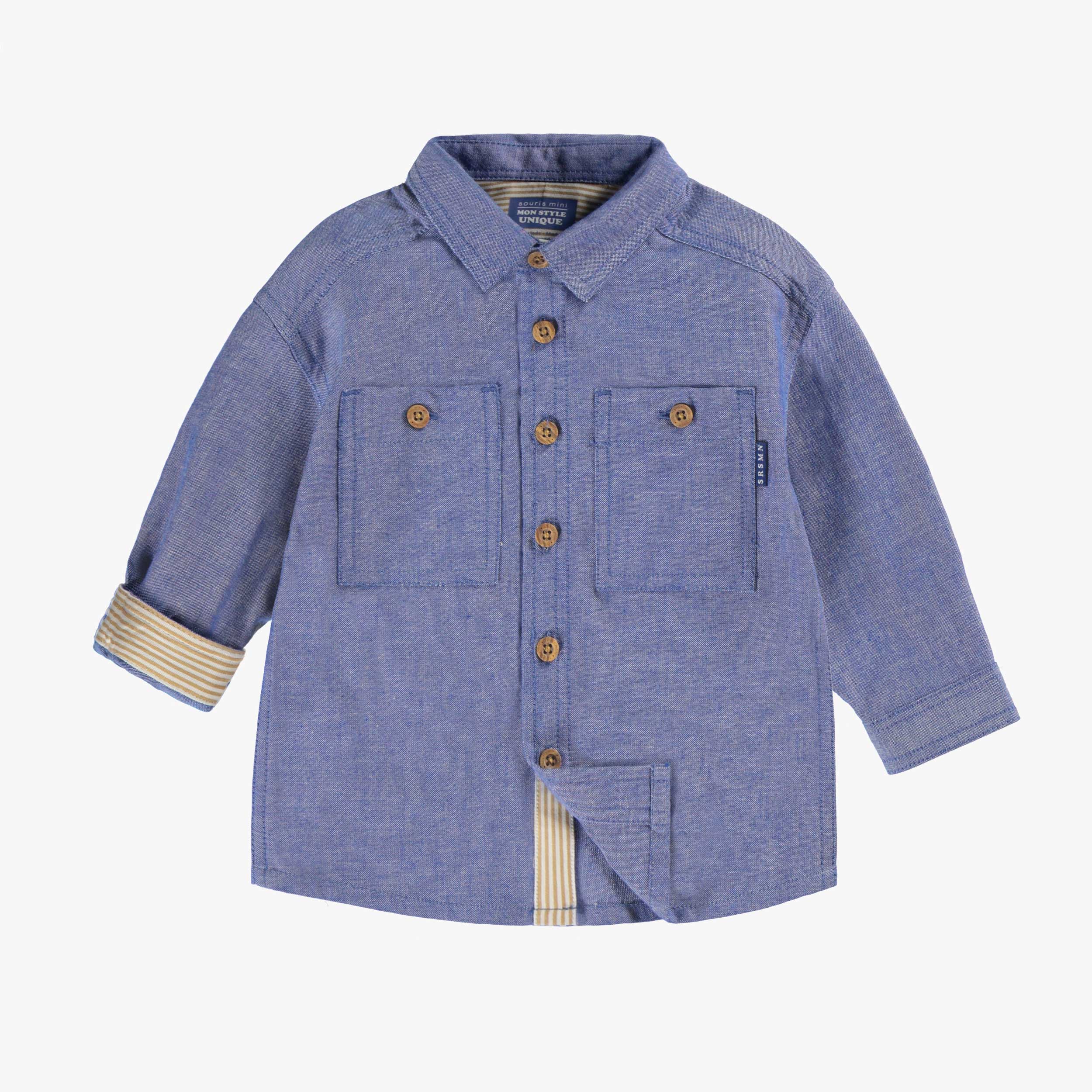 Chemise bleu chiné en coton chambray, bébé